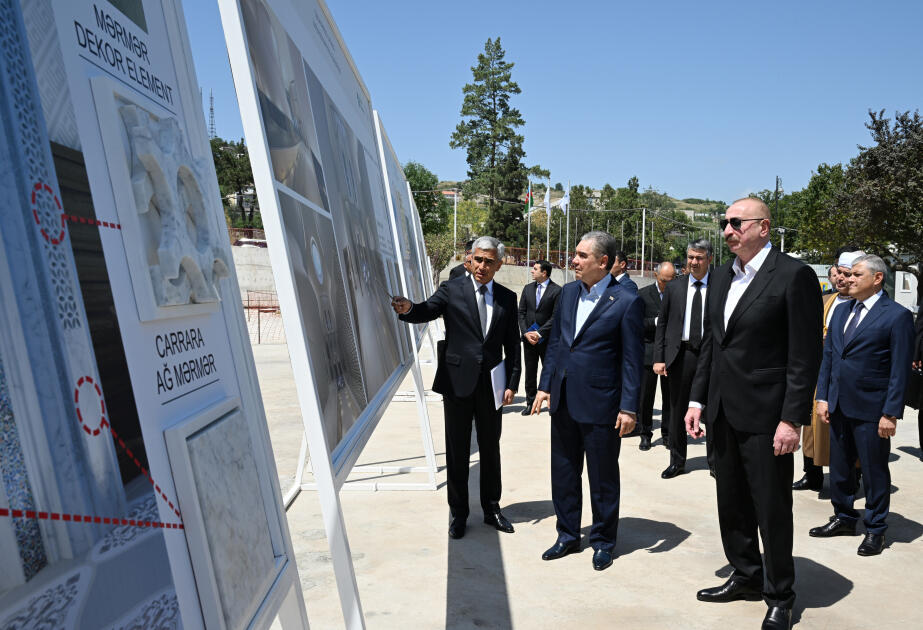 İlham Əliyev və Qurbanqulu Berdiməhəmmədov Yeni Şuşa məscidində tikinti işlərinin gedişi ilə tanış olublar  FOTO