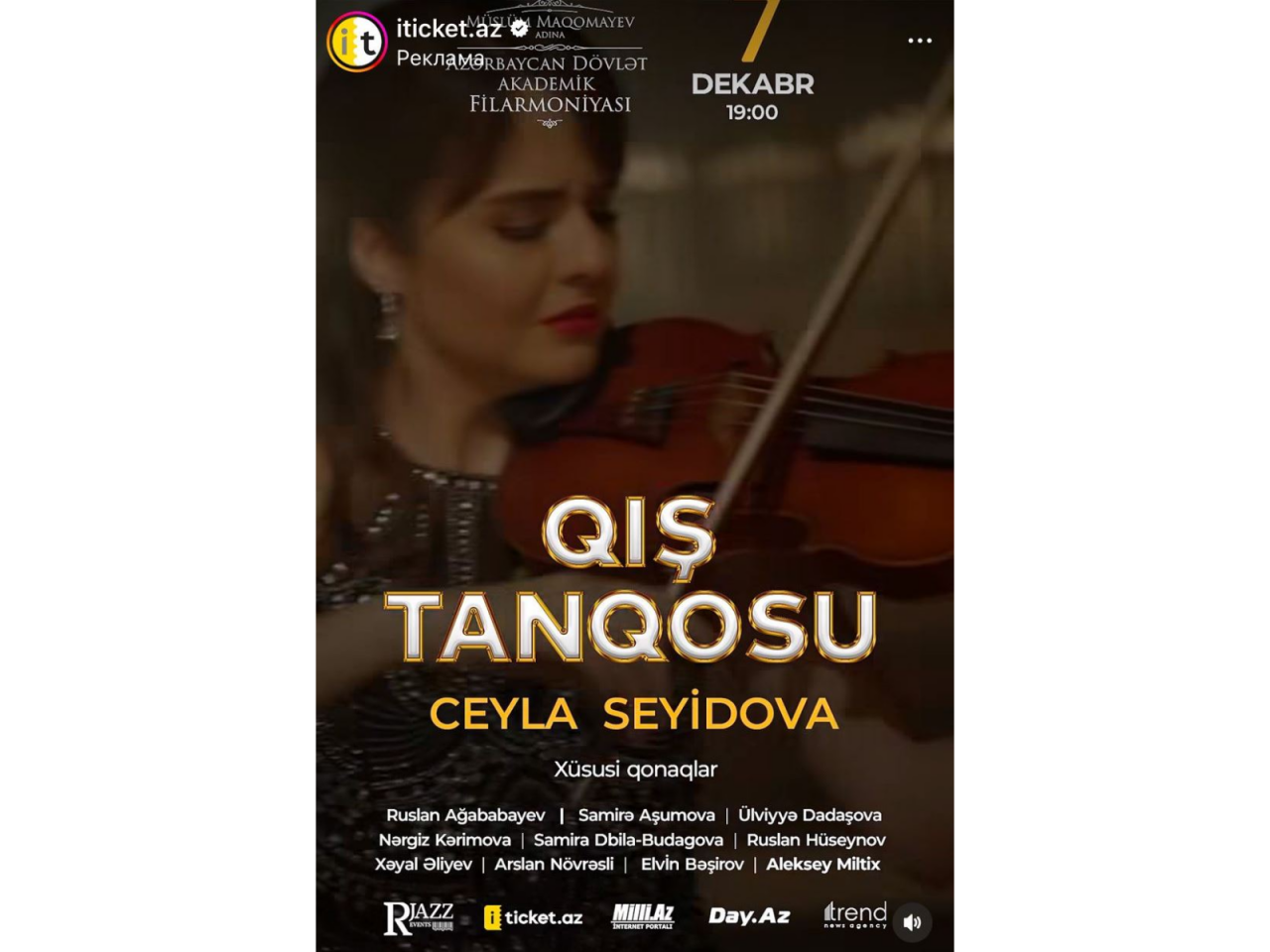 Azərbaycan Dövlət Akademik Filarmoniyasında Ceyla Seyidovanın "Qış Tangosu" solo konserti keçiriləcək  VİDEO