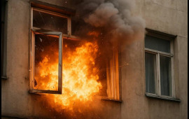 Sumqayıtda bina yanır  Sakinlər təxliyə edilirlər 