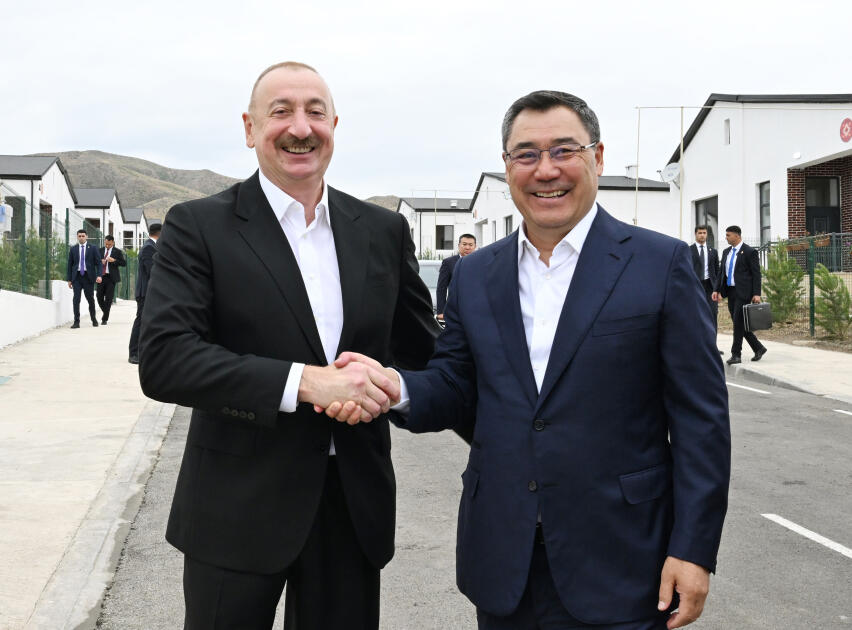 İlham Əliyev və Sadır Japarov Ağdamın Xıdırlı kəndinin 1ci mərhələsinin açılışında iştirak ediblər 
