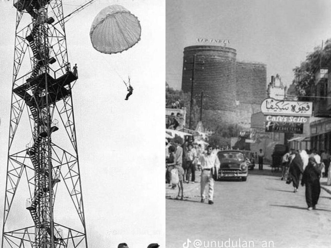 1900c&uuml; illərdə Bakı  Paraş&uuml;tdən atlama, trolleybus...  Nadir FOTOlar