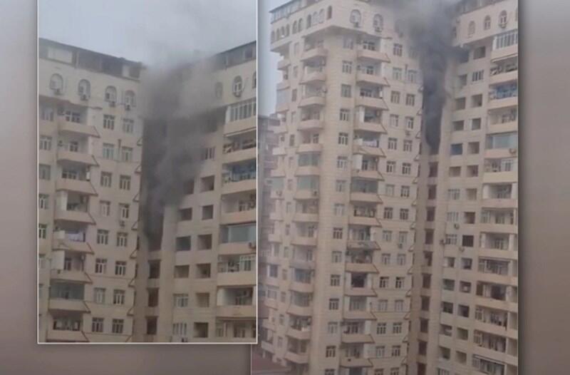 Bakıda hündürmərtəbəli bina yanır 