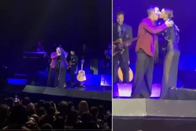 Məşhur müğənni səhnədə romantik anlar yaşadı 