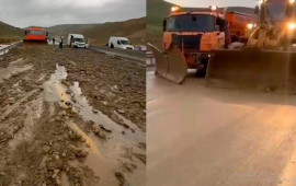 Güclü yağış BakıŞamaxı yolunda maneə yaratdı 