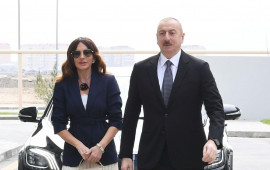 Prezident və Birinci xanım Gəncədə bazalt məhsullarının istehsalı müəssisəsinin təməlqoyma mərasimində iştirak ediblər