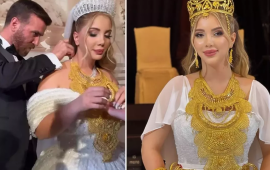 Toyda gəlinə 5 kiloqram qızıl taxdılar  Daşıya bilmədi  FOTO